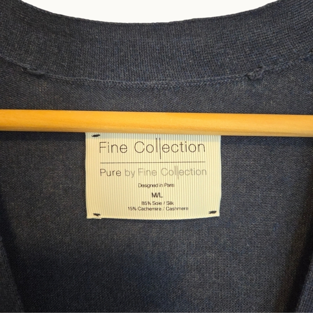 Fine Collection Silk & Cashmere Longline Cardigan | Navy - Picture 3 of 6